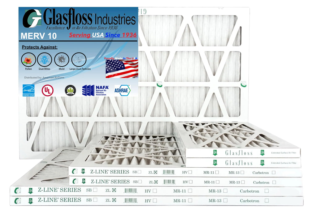 Glasfloss Air Filter 15x20x2 - 2" MERV 10 - (Pack of 6) - Pleated AC or HVAC Air Filter - Furnace Air Filter - Home or Office - Made In The USA.