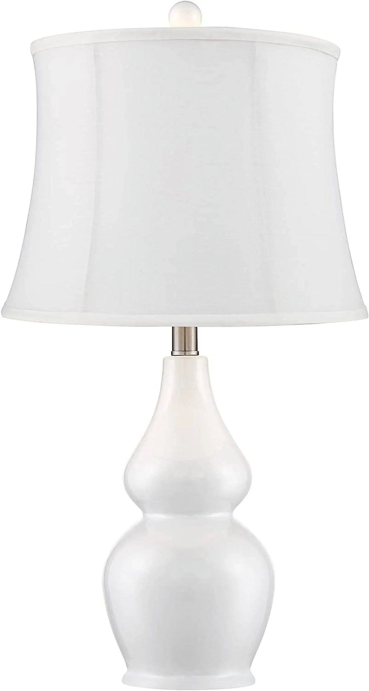 TJUNBOLIFE Lighting Jane Modern Table Lamps 25" Tall  White Ceramic Double Gourd Softback Fabric Tapered Drum Shade for Bedroom Living Room House Home Bedside Nightstand Office Entryw