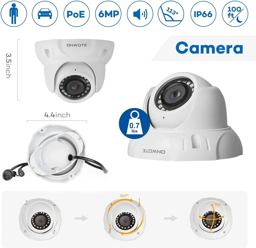 ONWOTE 4K 16 Channel PoE Security Camera System, AI Human & Vehicle Detection, 16CH 4K 8MP NVR with 4TB HDD pre-installed for 24-7 Recording, 16pcs 6MP Outdoor PoE IP Cameras, Business Surveillance