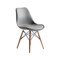 Modern Grey Upholstered Chair with Wooden Legs and Stylish Design
