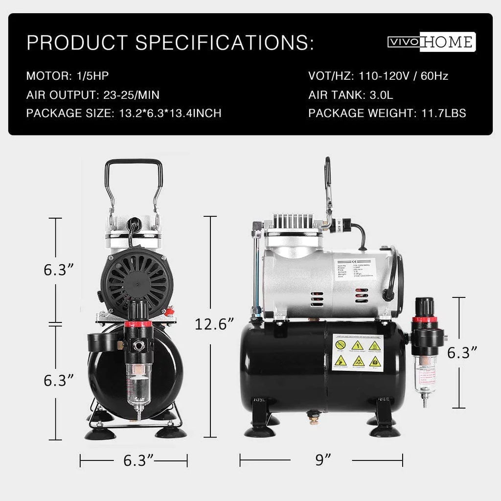 VIVOHOME 110-120V Professional Airbrushing Paint System with 1/5 HP Air Compressor and 1 Airbrush Kit for Tattoo Makeup Shoes Cake Decoration