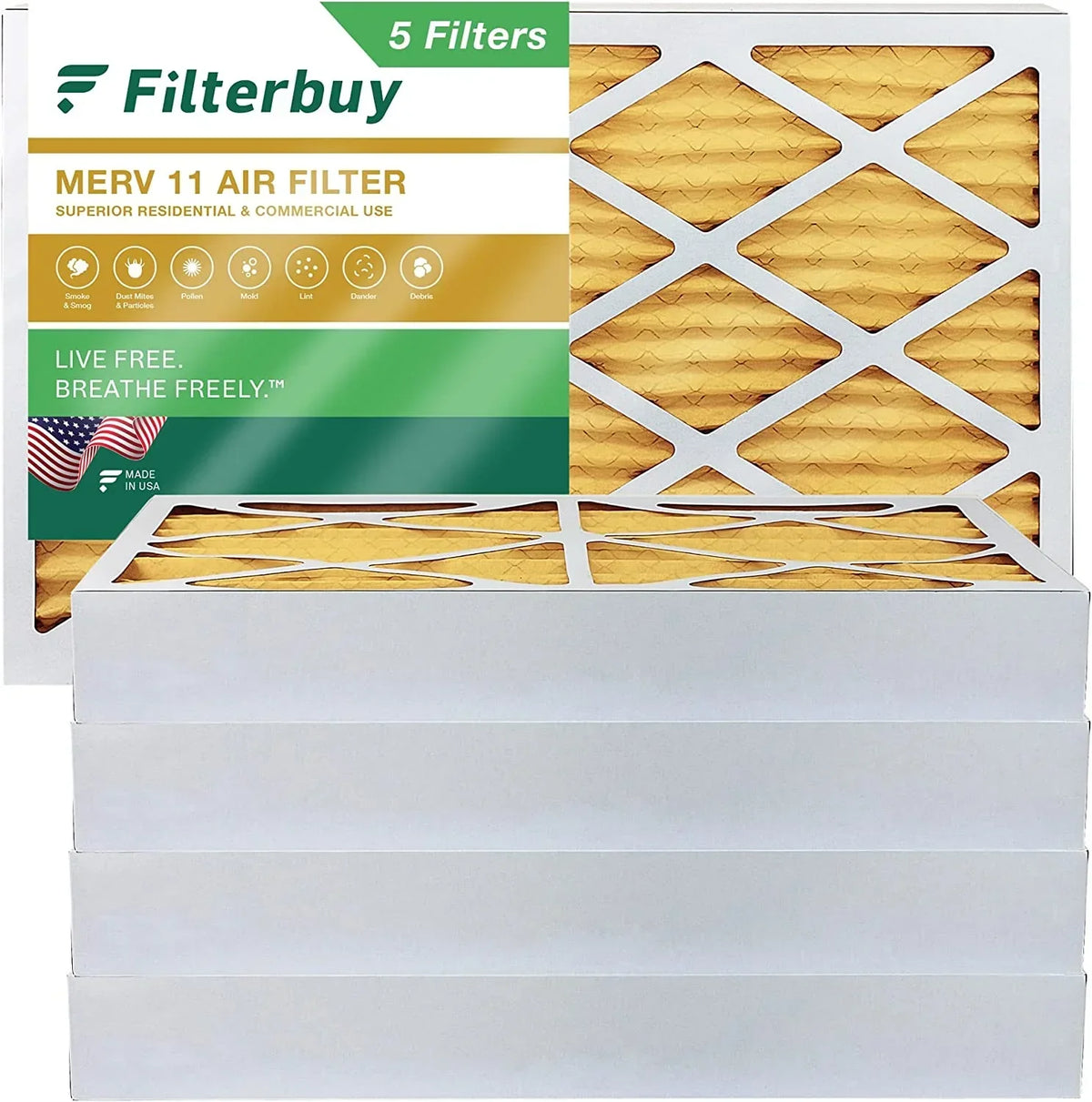 Filterbuy 10x25x4 MERV 11 Pleated HVAC AC Furnace Air Filters (5-Pack)