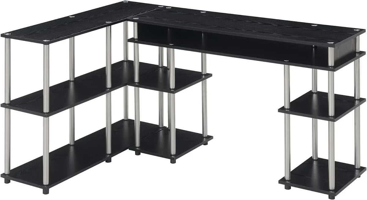 HOZO Designs2Go No Tools Office Contemporary Home Study, Modern Organization, 2-Piece Set (Desk, Console Table), Black