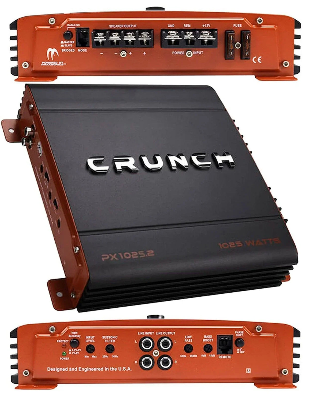 Band New Crunch PX-1025.2 1000W Power X 2 CH Class-AB Car Audio Stereo Amplifier Bundle
