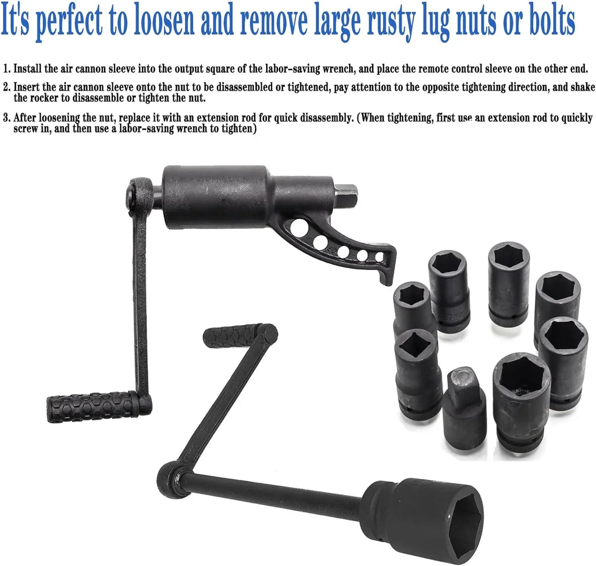 1:58 Heavy Duty Torque Multiplier Set 4800 NM Lug Nut torque Set Lugnut Remover with Case Labor Saving Tool 8pcs Socket Black
