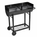Anself Charcoal BBQ Stand with Lower Shelf and Wheels Steel Barbecue Grill Black for Camping Cooking, Grilling, Smoking, Picnic, Hiking, Party, Garden, Patio 39.4 Inch Length