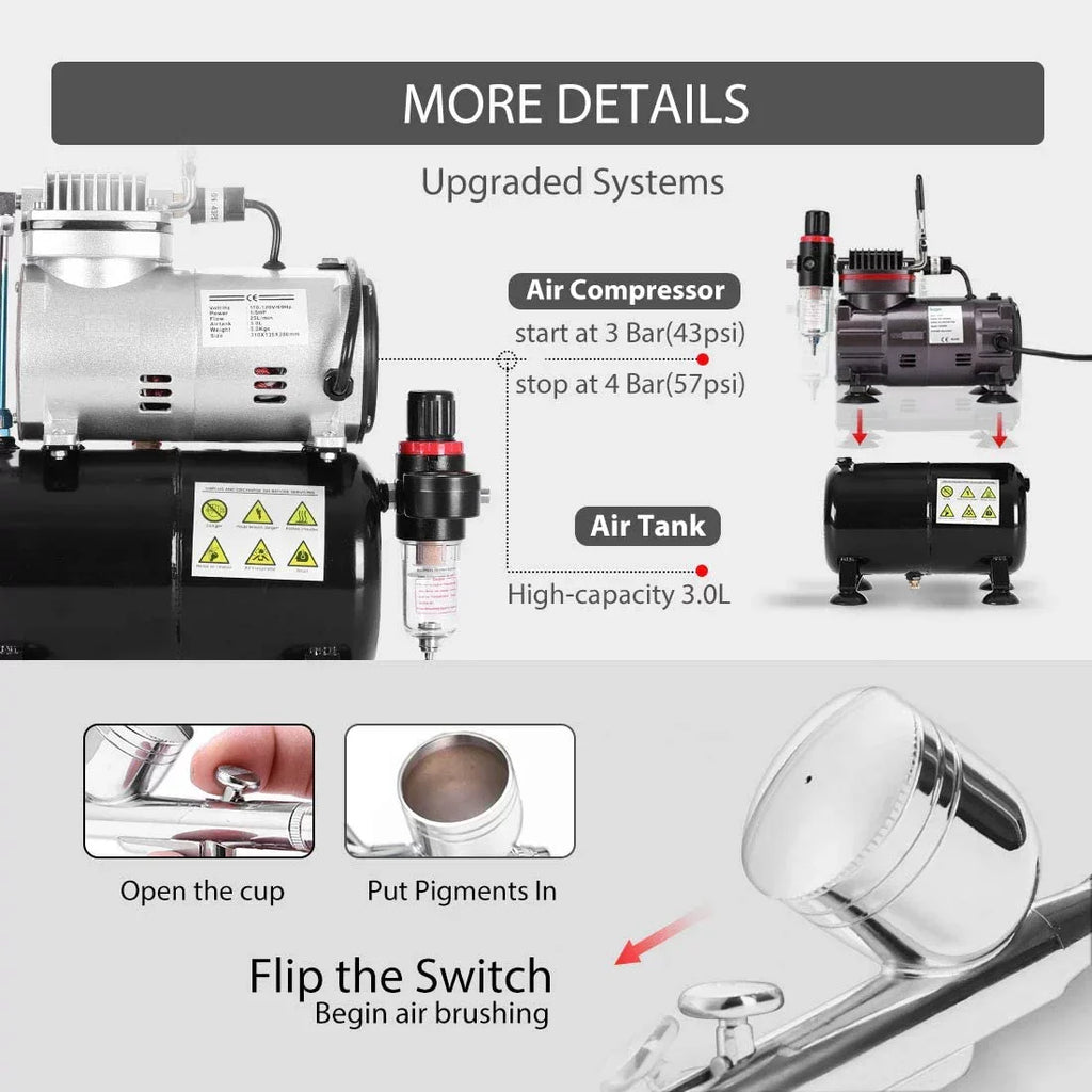VIVOHOME 110-120V Professional Airbrushing Paint System with 1/5 HP Air Compressor and 1 Airbrush Kit for Tattoo Makeup Shoes Cake Decoration