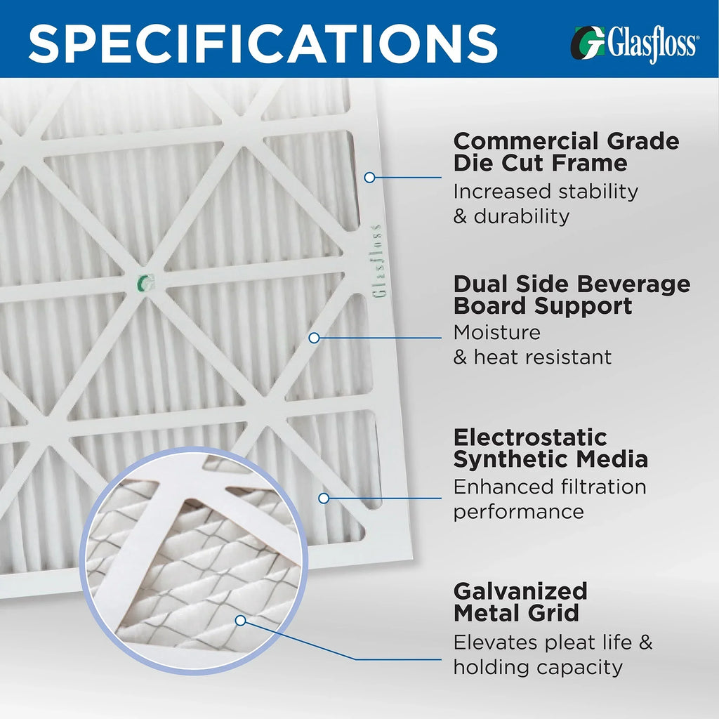 16x20x2 MERV 10 Pleated AC Furnace Air Filters by Glasfloss Industries. ( 8 Pack ) Exact Size: 15-1/2 x 19-1/2 x 1-3/4