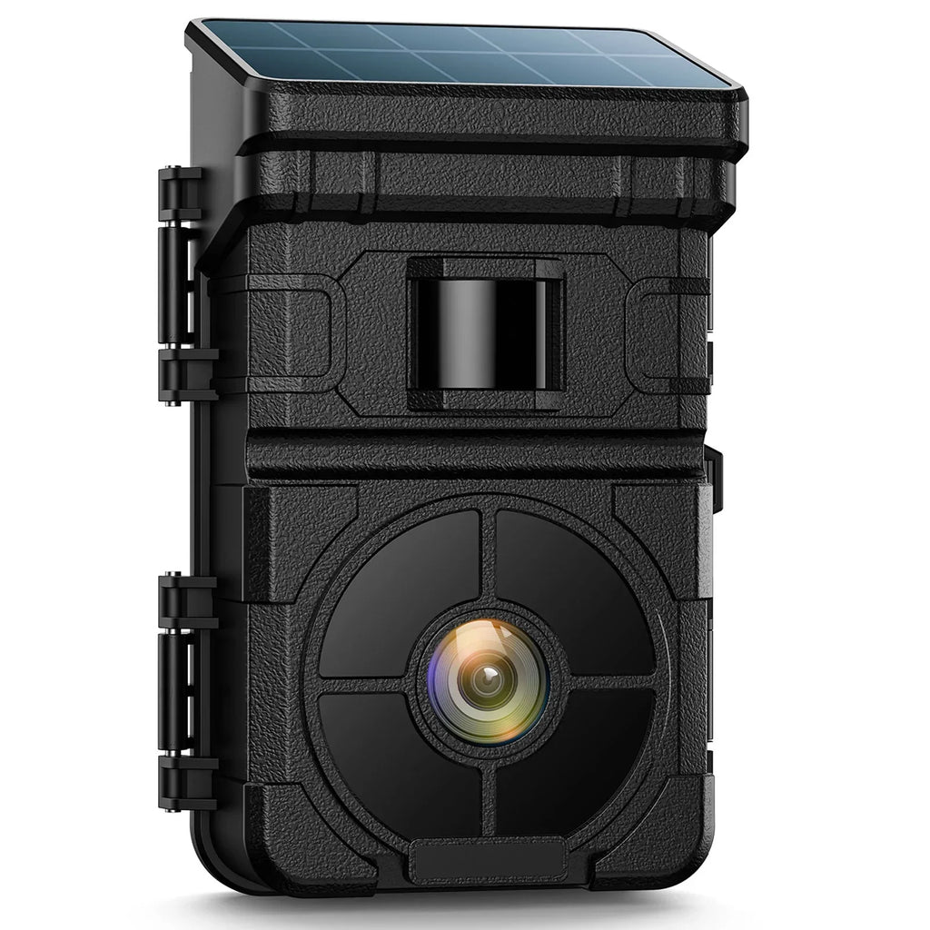 CAMPARK Solar Trail Camera 24MP 1080P Game Camera with 2500mAh Built-in Lithium Battery Rechargeable Night Vision Waterproof IP66 Motion Activated 0.1s Trigger Speed 120°Wide Angle Hunting Cam