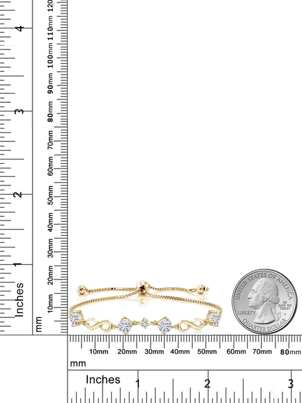 Gem Stone King 18K Yellow Gold Plated Silver White Created Sapphire Bracelet For Women Set with Moissanite (2.05 Cttw)
