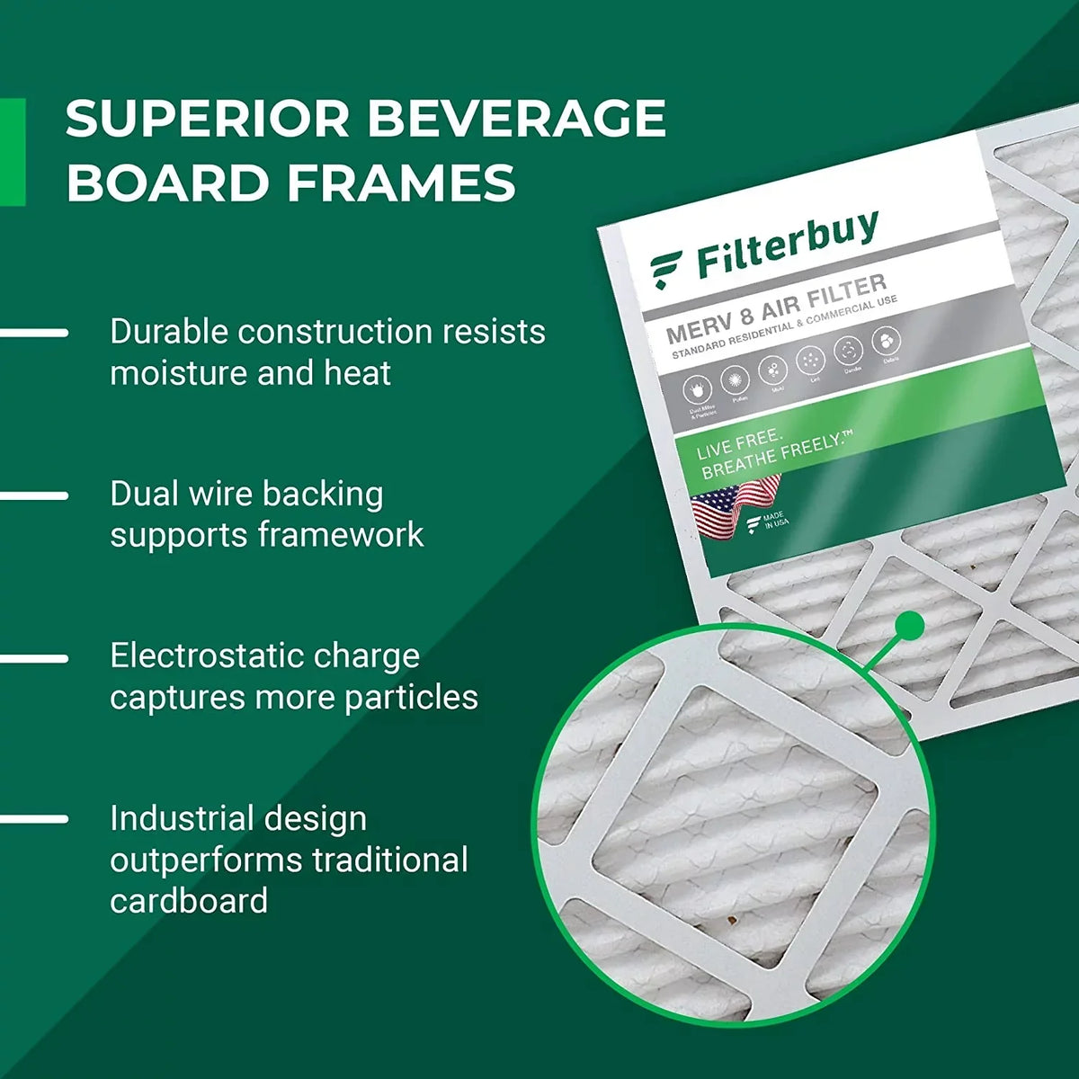 Filterbuy 30x30x1 MERV 8 Pleated HVAC AC Furnace Air Filters (5-Pack)