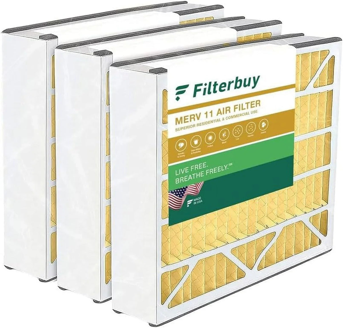 Filterbuy 16x25x3 MERV 11 Pleated HVAC AC Furnace Air Filters for Trion Air Bear 255649-101 (3-Pack)
